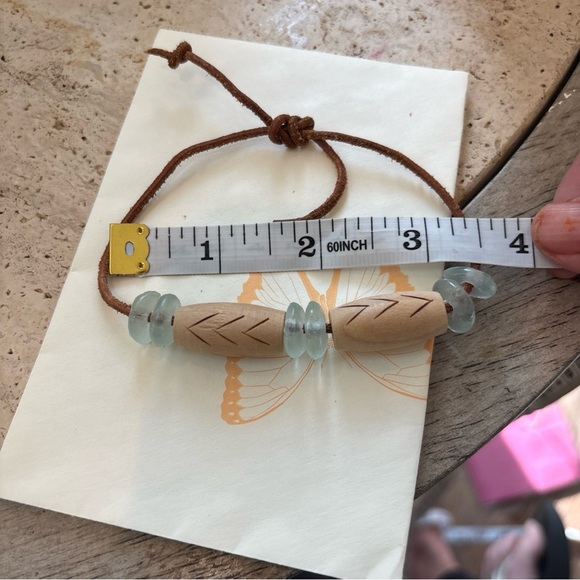 HANDMADE BRACELET LEATHER CORD WOOD DOWS 6 ROUND STONES - Picture 8 of 8